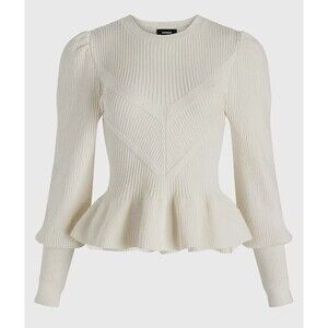 Express Cream Crew Neck Peplum Sweater